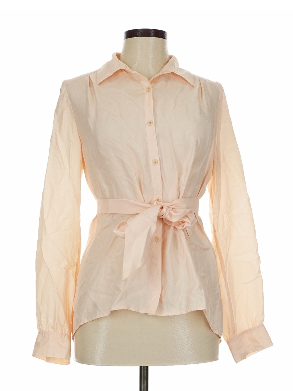 Trouve 100% Silk Classic Button-Front Tie-Waist Women's Shirt - Cream Size M